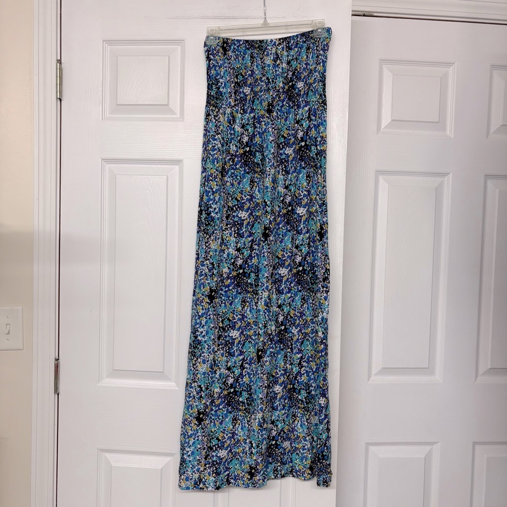 Smocked Top Strapless Floral Print Maxi Dress Sz S